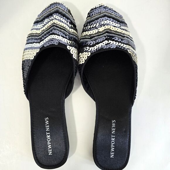 NEWPORT NEWS Sequined Mules Silver White & Gray Slip On Flats Women's Size 11 - Picture 3 of 7